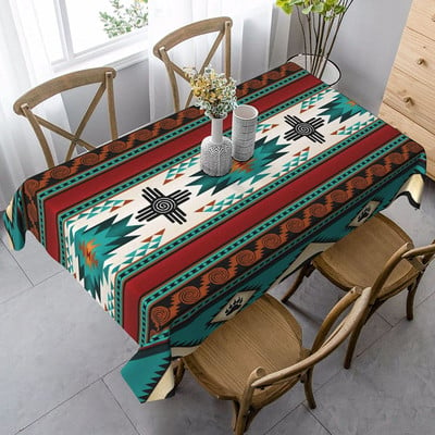 Față de masă impermeabilă Boho Aztec turcoaz occidental Decorații de petrecere Față de masă dreptunghiulară etnică pentru decorarea mesei de bucătărie