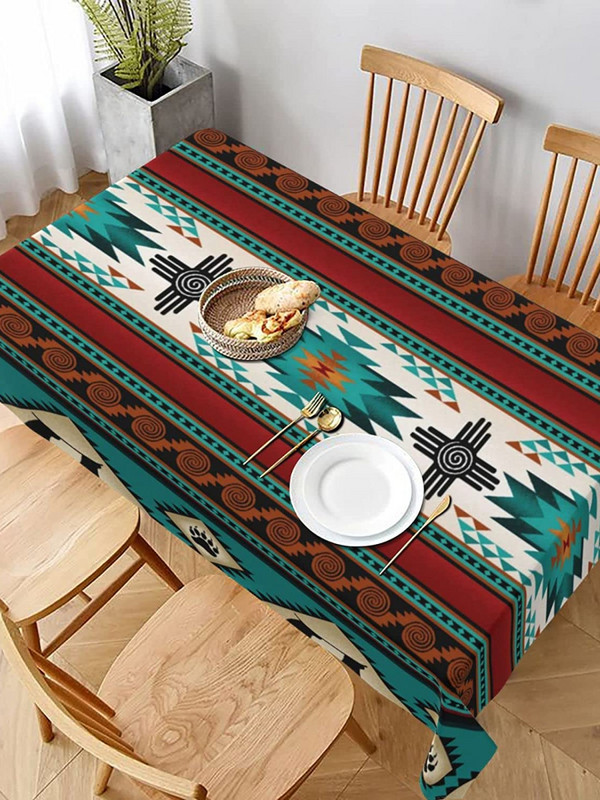 Nyugati türkiz boho azték vízálló terítő partidísz téglalap alakú etnikai terítő konyhai asztaldíszhez