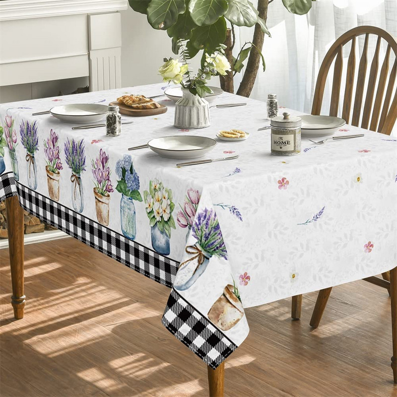 Lieldienu akvareļu tulpju ūdensnecaurlaidīgs galdauts svētku ballīšu rotājumi vasaras hortenzijas ziedu galda pārklājums kāzu dekorēšanai