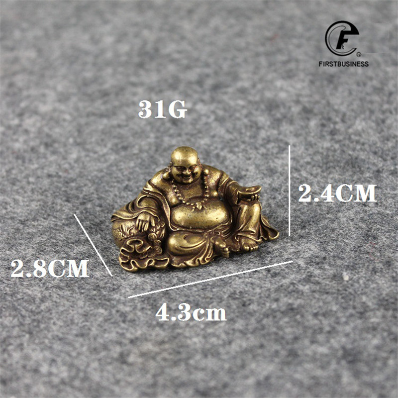 Antīkas vara Budas miniatūras figūriņas Mājas dekorācijas dzīvojamām istabām Tīra misiņa vintage Guajin Budas darbvirsmas rotājumi