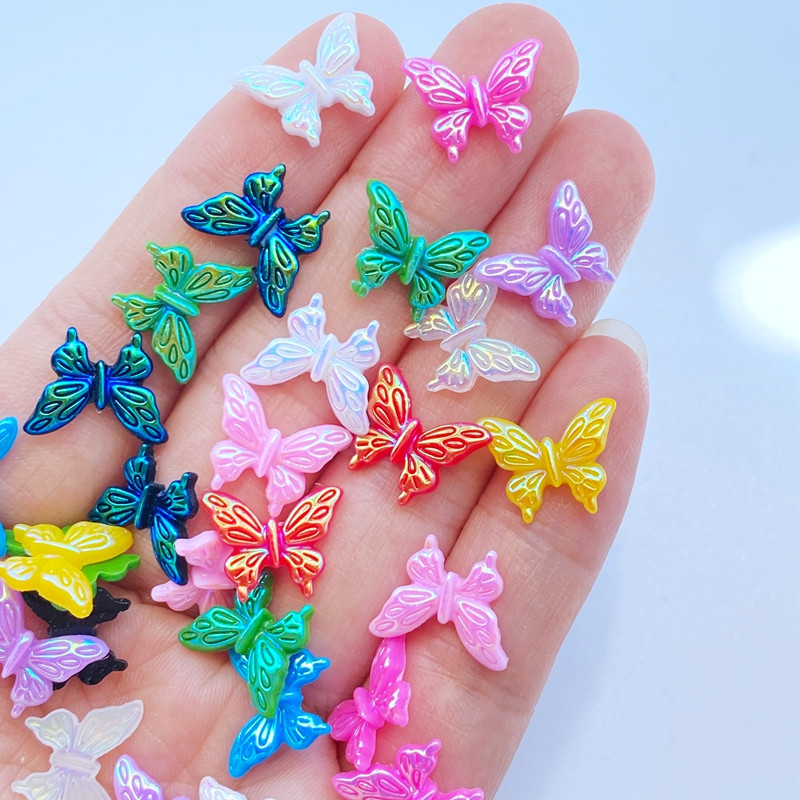 100 komada novih slatkih mini svjetlećih figurica leptira od smole, rukotvorine, ravni kabochon ukrasi, izrada nakita, dodaci za kosu