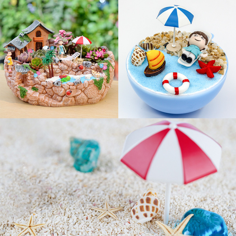 3 boje Mini suncobran za plažu Minijaturni mikro morski krajolik Bonsai Vilinski ukras Moderna biljka Kućica za lutke DIY Dodaci Dekor