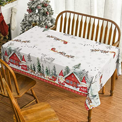 Karácsonyi téglalap terítő Karácsonyfa Gnome Elk Decor Vízálló terítő Ünnepi asztalterítő bulivacsora dekorációhoz