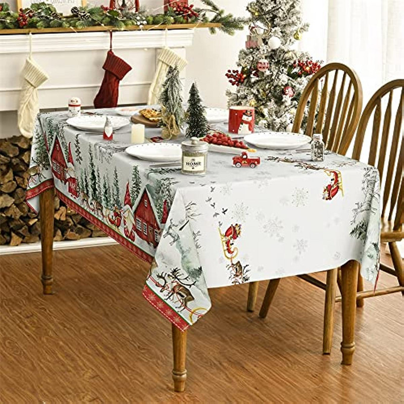 Karácsonyi téglalap terítő Karácsonyfa Gnome Elk Decor Vízálló terítő Ünnepi asztalterítő bulivacsora dekorációhoz
