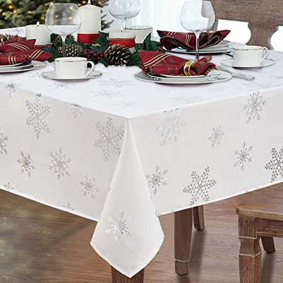 Karácsonyi téglalap terítő Karácsonyi fehér hópehely dekor vízálló abrosz ünnepi asztalterítő parti vacsora dekoráció