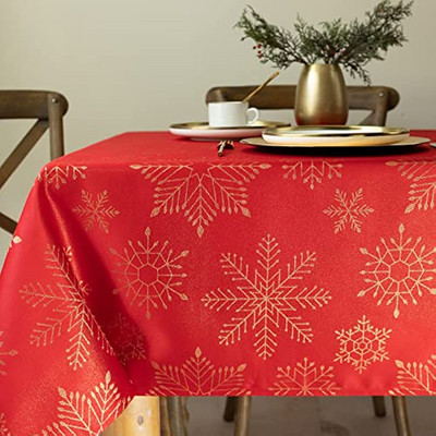 Kalėdinė stačiakampė staltiesė Kalėdų balta snaigės dekoras vandeniui atspari staltiesė šventinė staltiesė vakarienės dekoras
