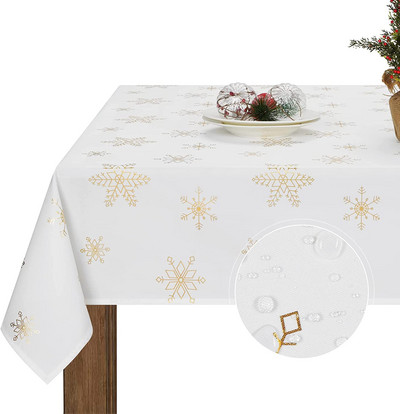 Kalėdinė stačiakampė staltiesė Kalėdų balta snaigės dekoras vandeniui atspari staltiesė šventinė staltiesė vakarienės dekoras