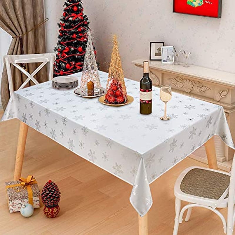 Kalėdinė stačiakampė staltiesė Kalėdų balta snaigės dekoras vandeniui atspari staltiesė šventinė staltiesė vakarienės dekoras