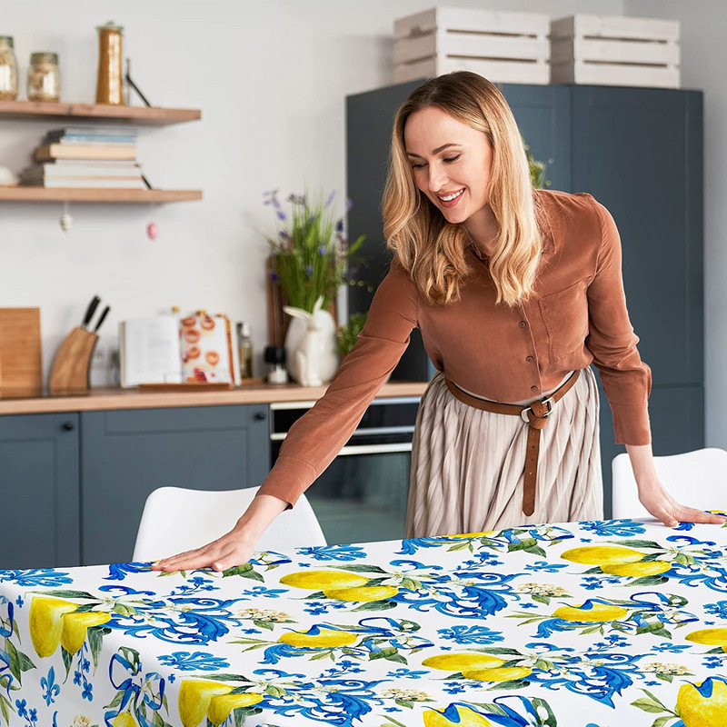 Vasaros citrinos žiedų stačiakampė staltiesė šventinė vakarėlio puošmena Neperšlampama medžiaginė stalo danga virtuvės valgomojo stalo dekoravimui