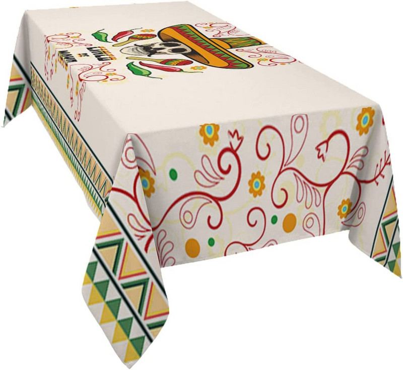 Mexikói május 5. fesztivál téglalap terítő partidísz Cinco De Mayo Skull vízálló terítő konyhai asztaldíszhez