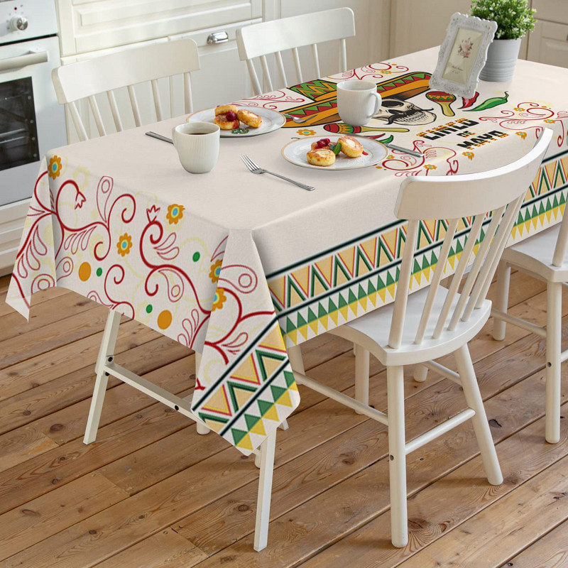 Mexikói május 5. fesztivál téglalap terítő partidísz Cinco De Mayo Skull vízálló terítő konyhai asztaldíszhez