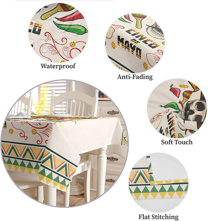 Mexikói május 5. fesztivál téglalap terítő partidísz Cinco De Mayo Skull vízálló terítő konyhai asztaldíszhez