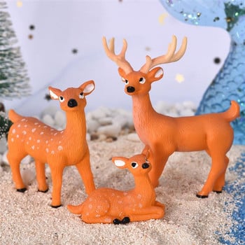 2021 3 бр./компл. Sika Deer Cartoon Animal Figurine Dollhouse Home Decor Miniature Fairy Garden Decoration Resin Christmas Gift