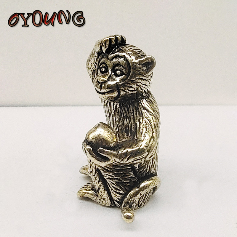 Vintage στερεά ορειχάλκινα στολίδια με άγαλμα μαϊμού με ροδάκινο Χαριτωμένα μινιατούρες μαϊμού Φιγούρες Χάλκινο τσάι κατοικίδιο ζώο Διακοσμήσεις γραφείου σπιτιού