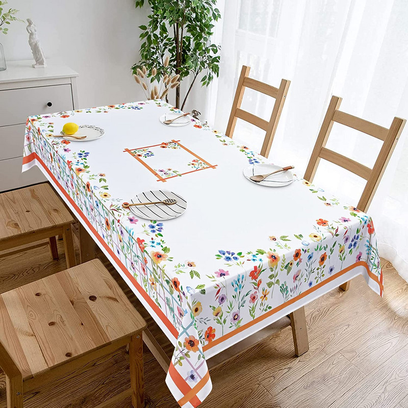 Nyári vadvirágos vízálló terítő ünnepi parti dekorációk Négyszögletű asztalterítő esküvői asztaldíszhez