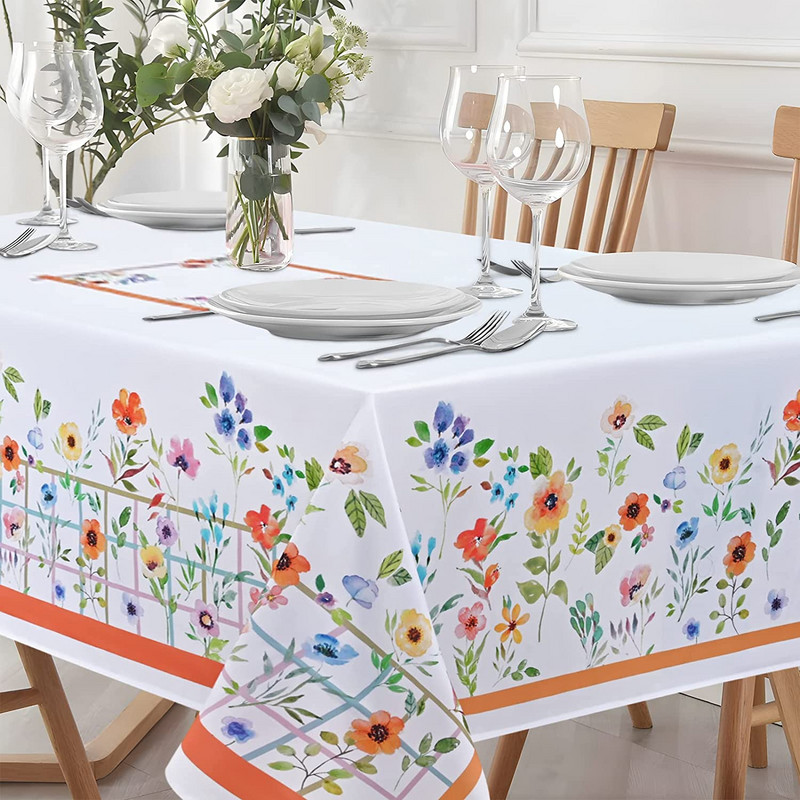 Nyári vadvirágos vízálló terítő ünnepi parti dekorációk Négyszögletű asztalterítő esküvői asztaldíszhez