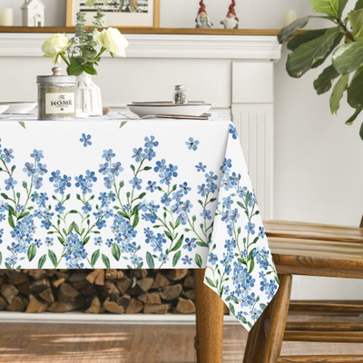 Primavara Myosotis Sylvatica Fata de masa dreptunghiulara florala Decoratiuni pentru petreceri de vacanta Husa de masa impermeabila pentru decor de cină de petrecere