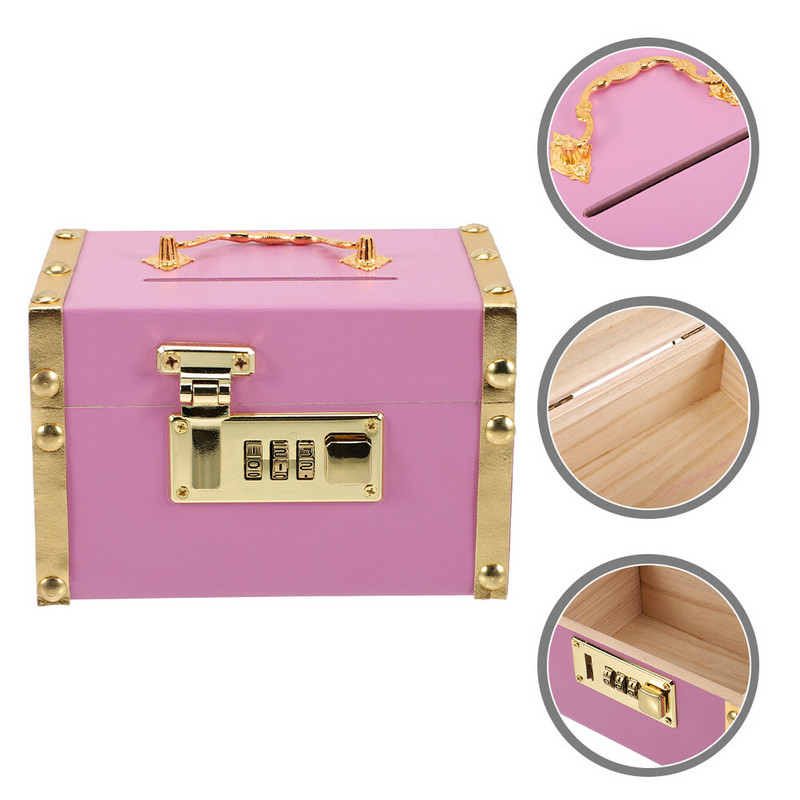 Puidust mündipanga rahakast Puidust hoiupõrsas koos koodlukuga vintage stiilis hoiukastiga