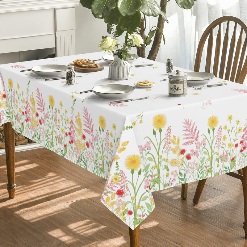 Pavasara akvareļa savvaļas ziedi Taisnstūrveida galdauts svētku rotājumi ballītēm Ūdensizturīgs galda pārklājs ballīšu vakariņu dekorēšanai