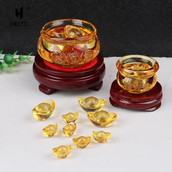 Crystal Cornucopia Κινέζικο Crystal Gold Ingot Glass Yellow Fortune Cornucopia Treasure Bowl Feng Shui Statue Crafts Διακόσμηση