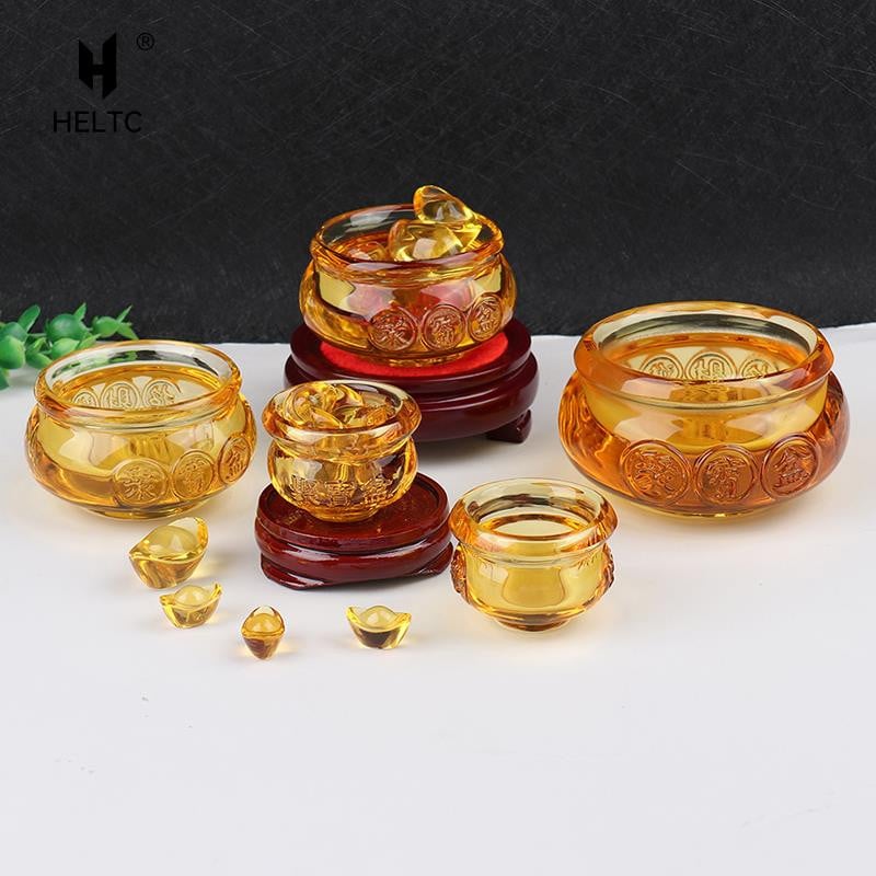 Kristály bőségszaru kínai kristályarany tuskó üveg sárga szerencse bőségszaru kincses tál Feng shui szobor kézműves dekoráció