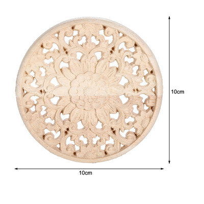10/12/15/20/24/30cm Koka grebta aplikācija Apaļa Onlay Kokgriezuma Uzlīme Nekrāsots Dekoratīvs Zieds Mājas Mēbeles Sienu Dekors