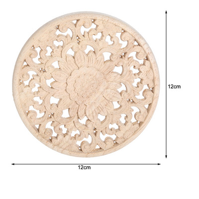 10/12/15/20/24/30cm Koka grebta aplikācija Apaļa Onlay Kokgriezuma Uzlīme Nekrāsots Dekoratīvs Zieds Mājas Mēbeles Sienu Dekors