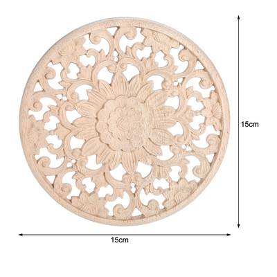 10/12/15/20/24/30cm Koka grebta aplikācija Apaļa Onlay Kokgriezuma Uzlīme Nekrāsots Dekoratīvs Zieds Mājas Mēbeles Sienu Dekors