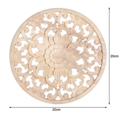 10/12/15/20/24/30cm Koka grebta aplikācija Apaļa Onlay Kokgriezuma Uzlīme Nekrāsots Dekoratīvs Zieds Mājas Mēbeles Sienu Dekors