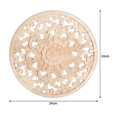 10/12/15/20/24/30cm Koka grebta aplikācija Apaļa Onlay Kokgriezuma Uzlīme Nekrāsots Dekoratīvs Zieds Mājas Mēbeles Sienu Dekors