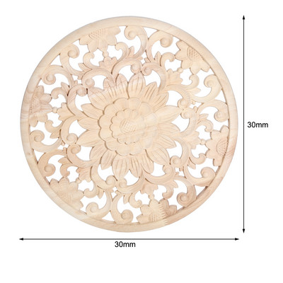 10/12/15/20/24/30cm Koka grebta aplikācija Apaļa Onlay Kokgriezuma Uzlīme Nekrāsots Dekoratīvs Zieds Mājas Mēbeles Sienu Dekors