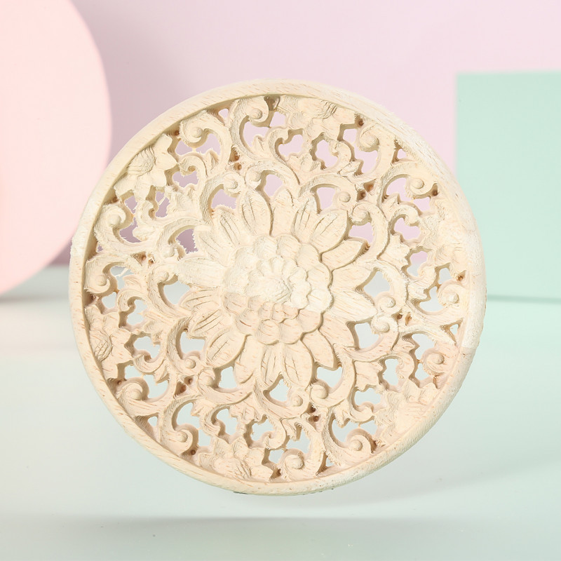 10/12/15/20/24/30cm Koka grebta aplikācija Apaļa Onlay Kokgriezuma Uzlīme Nekrāsots Dekoratīvs Zieds Mājas Mēbeles Sienu Dekors