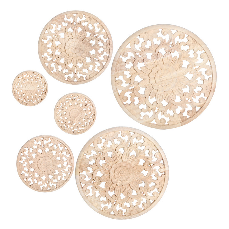 10/12/15/20/24/30cm Koka grebta aplikācija Apaļa Onlay Kokgriezuma Uzlīme Nekrāsots Dekoratīvs Zieds Mājas Mēbeles Sienu Dekors