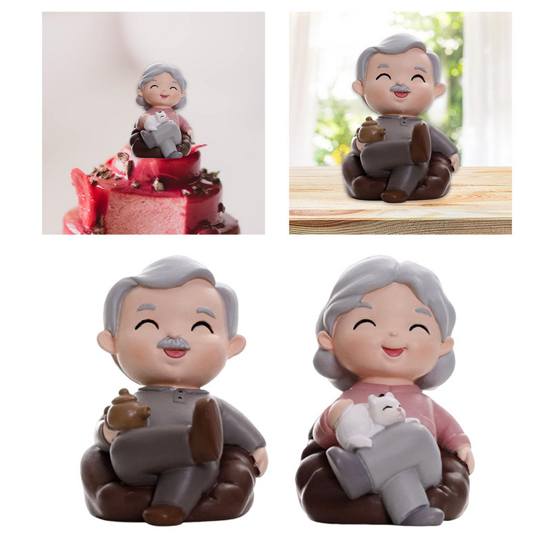 Vecmāmiņas vectēva statuja miniatūra figūriņa, sveķu pāris, ornaments kūkas dekorēšanai, lelle skapja plauktu dekorēšanai.