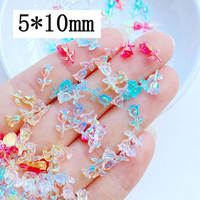 100 gab. Jauns, gudrs mini 5 * 10 mm krāsainas rozes, plakana aizmugure, sveķi