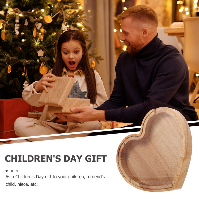 Drvena kasica prasica Štednja Kutija za novac Staklenka kasica prasica u obliku srca Dekor za dom