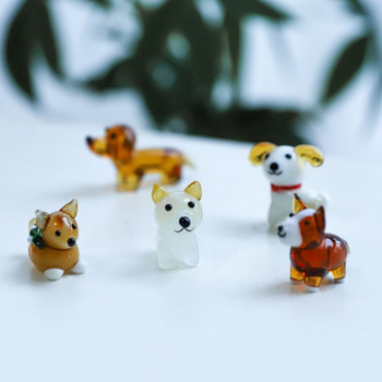 Цветна сладка стъклена мини фигурка на куче Забавна малка анимационна статуя на животно Микро приказна градинска фигурка Миниатюри Декор за домашна градина