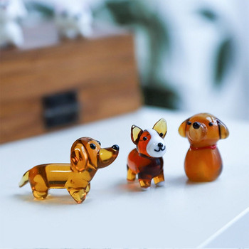 Цветна сладка стъклена мини фигурка на куче Забавна малка анимационна статуя на животно Микро приказна градинска фигурка Миниатюри Декор за домашна градина