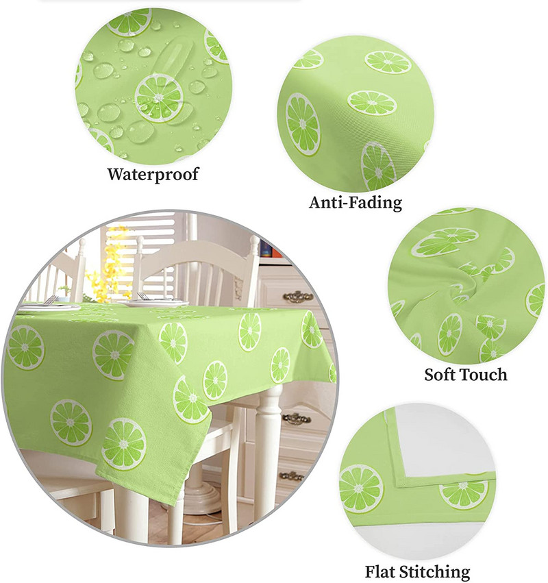 Vodootporni stolnjak s pravokutnim pravokutnim proljetnim zelenim limunom Dekoracija blagdanske zabave Stolnjak u stilu jednostavnog voća za uređenje blagovaonice