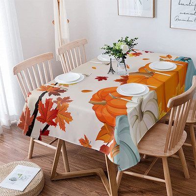 Rudens Pateicības dienas kļavu lapu ķirbju svētku ballīšu dekors Atkārtoti lietojams ūdensizturīgs galdauts virtuves pusdienu galda dekors