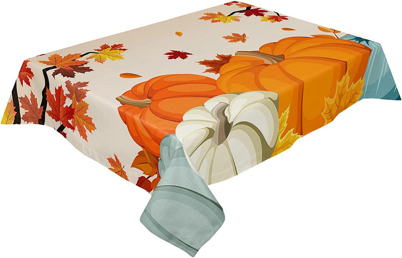 Rudens Pateicības dienas kļavu lapu ķirbju svētku ballīšu dekors Atkārtoti lietojams ūdensizturīgs galdauts virtuves pusdienu galda dekors