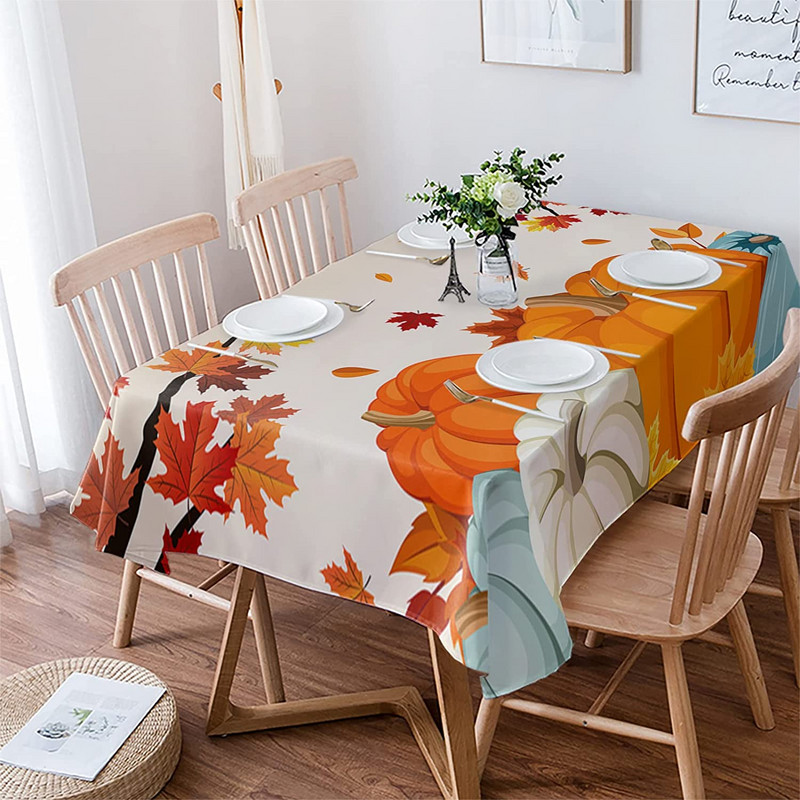 Rudens Pateicības dienas kļavu lapu ķirbju svētku ballīšu dekors Atkārtoti lietojams ūdensizturīgs galdauts virtuves pusdienu galda dekors