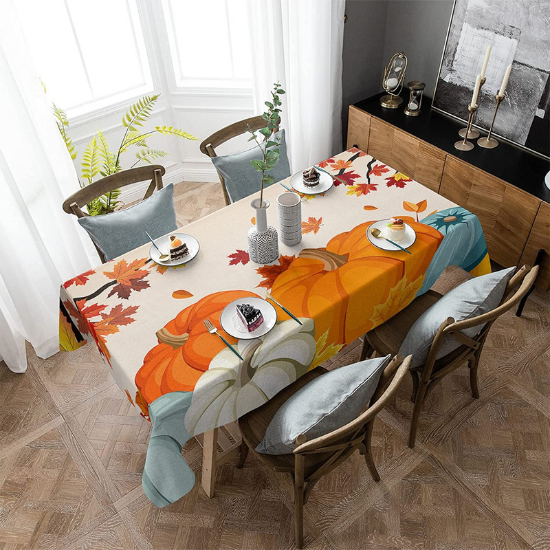 Rudens Pateicības dienas kļavu lapu ķirbju svētku ballīšu dekors Atkārtoti lietojams ūdensizturīgs galdauts virtuves pusdienu galda dekors