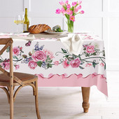 Față de masă dreptunghiulară cu flori de trandafir roz de primăvară Decor de nuntă Față de masă florală impermeabilă Decorațiuni de petrecere de vacanță în bucătărie