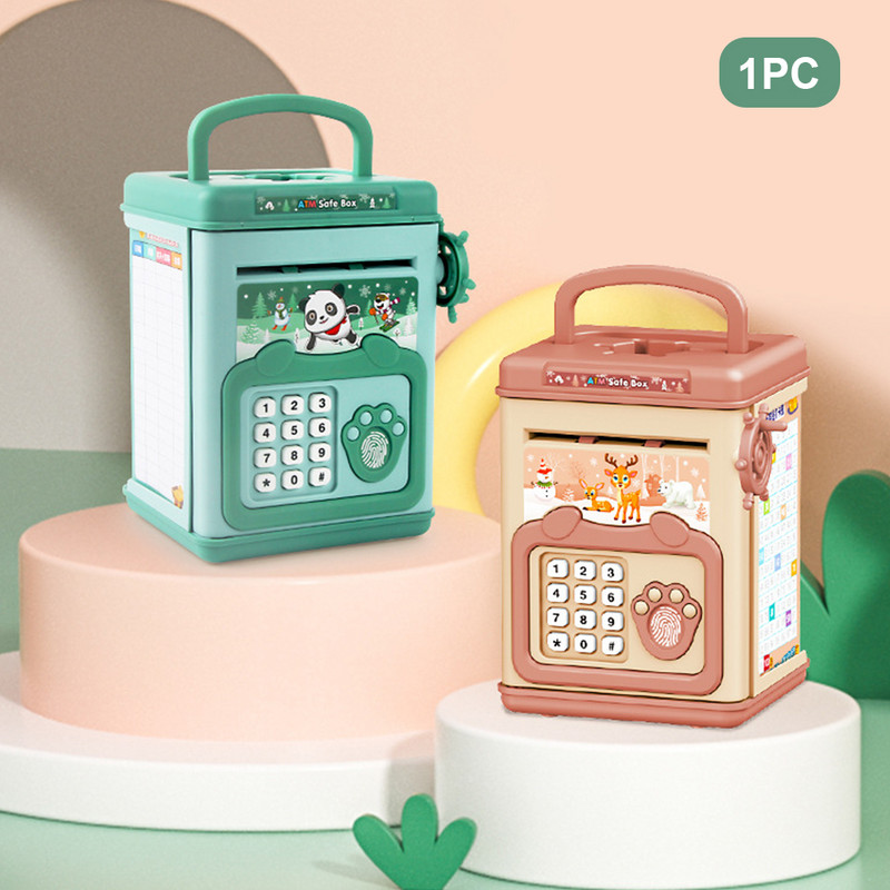 Rajzfilm érme készpénz gyerekeknek Pénzdoboz megtakarítás elektronikus malacpersely ajándék ujjlenyomat-jelszó zenével hordozható fogantyúval