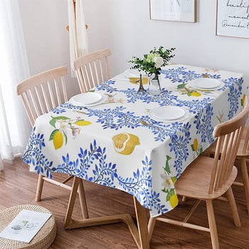 Summer Lemon Blue Leaves Ορθογώνια τραπεζομάντιλα Διακοσμήσεις για γιορτινό πάρτι Αδιάβροχο τραπεζομάντιλο για διακόσμηση τραπεζαρίας κουζίνας