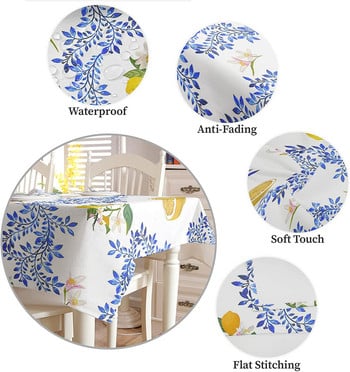 Summer Lemon Blue Leaves Ορθογώνια τραπεζομάντιλα Διακοσμήσεις για γιορτινό πάρτι Αδιάβροχο τραπεζομάντιλο για διακόσμηση τραπεζαρίας κουζίνας