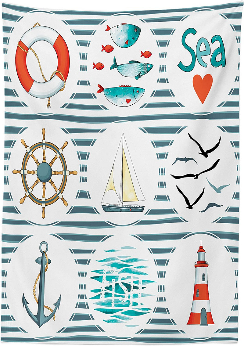 Jūras okeāna tematikas modes ūdensnecaurlaidīgs galdauts kāzu dekors Taisnstūra galda pārklājs svētku ballītes virtuves dekoru aksesuāri