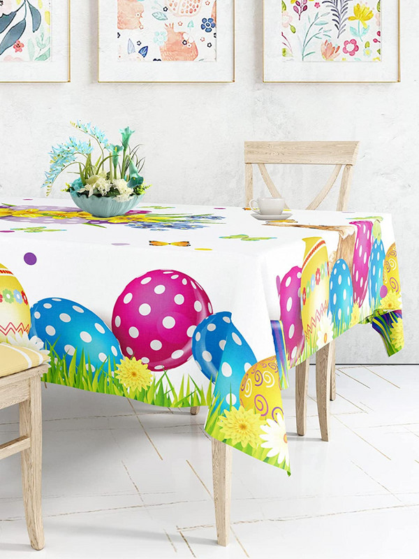 Velykų kiaušinių vandeniui atspari staltiesė šventinių vakarėlių papuošimai Pavasario gėlių drugelių stalo dangtis namų virtuvės valgomojo dekoravimui