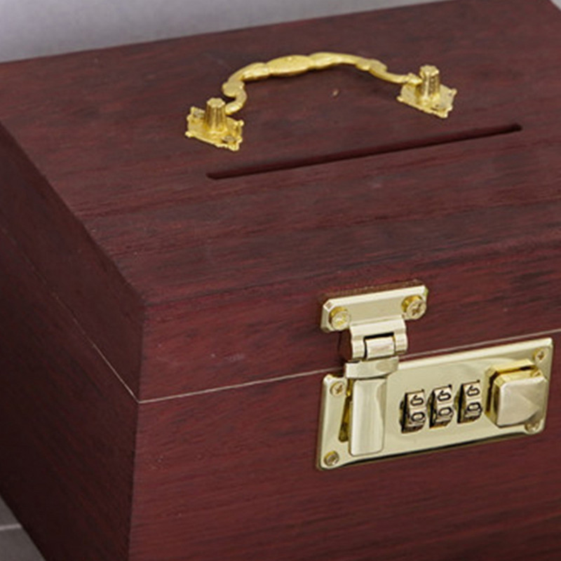 Vintažinio stiliaus medinė dėžutė Piggy Bank medinė pinigų dėžutės dėklas su užraktu lobių dėžute vaikams